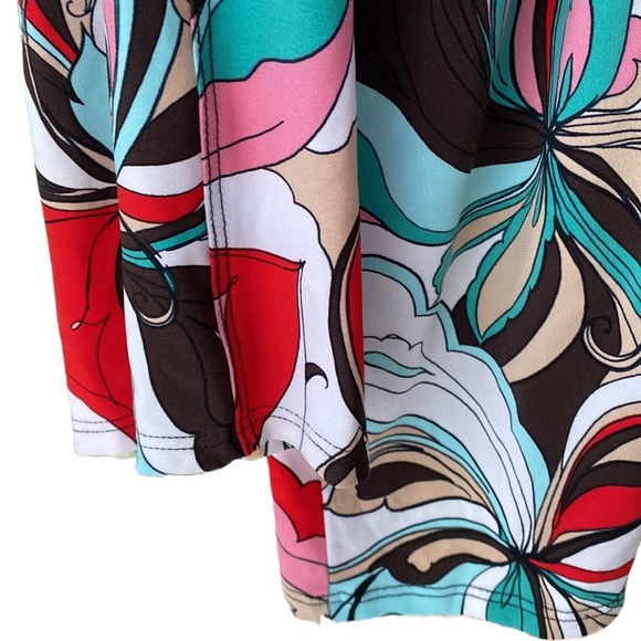 Lily 🩵 Geometric Retro Patterned Long Open Topper, Elastic Waist Front Tie, 2X - Picture 5 of 13